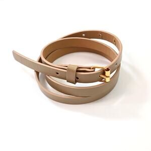 Beige  faux Leather Thin women's Belt gold buckle